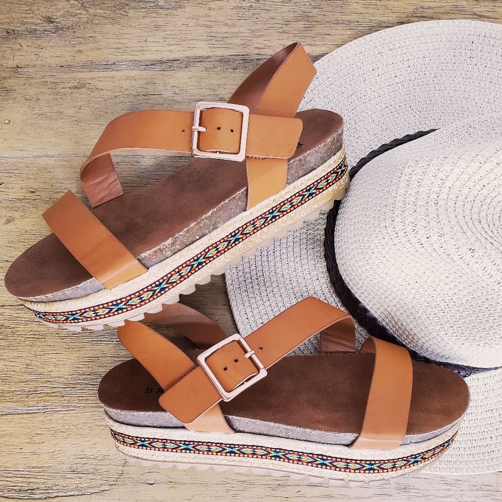 Ornate Flatform Sandals- Chestnut